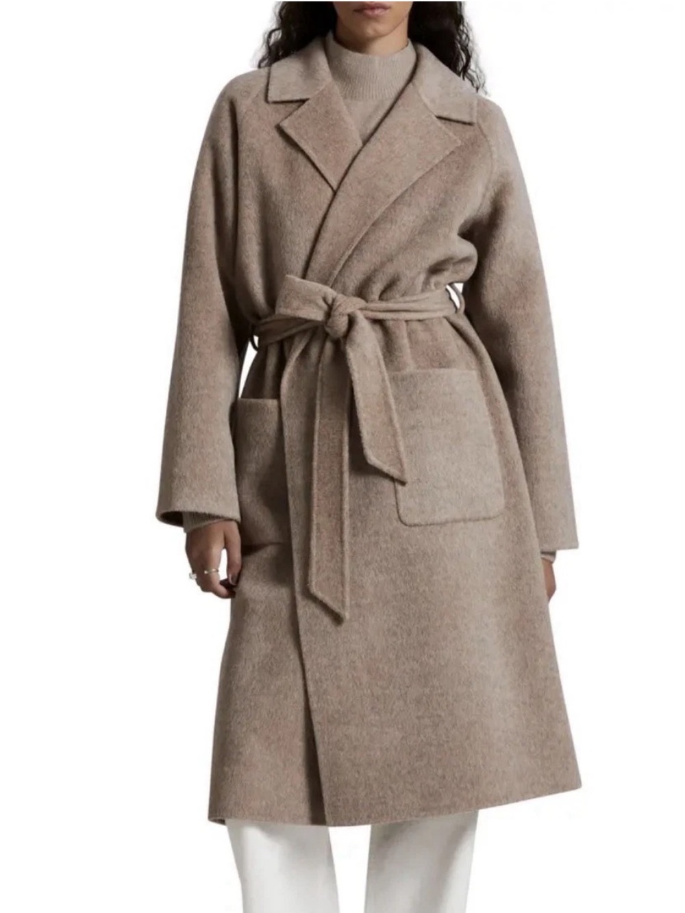 & Other Stories Shawl Collar Wool Blend Belted Coat Light Beige Size Large - Picture 2 of 10